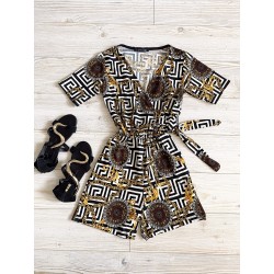 Salopeta dama casual scurta neagra cu imprimeu zig-zag