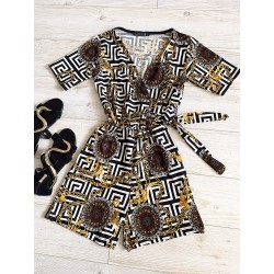 Salopeta dama casual scurta neagra cu imprimeu zig-zag