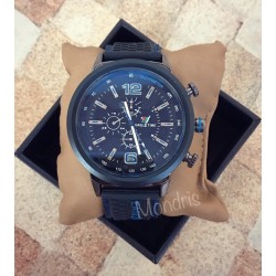 Ceas barbati casual negru cu cadran negru si curea din piele ECO