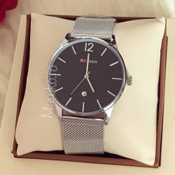 Ceas barbati argintiu minimalist cu bratara metalica