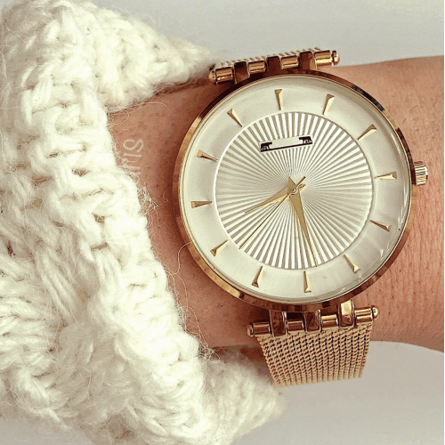 Ceas dama auriu minimalist cu cadran alb sidefat