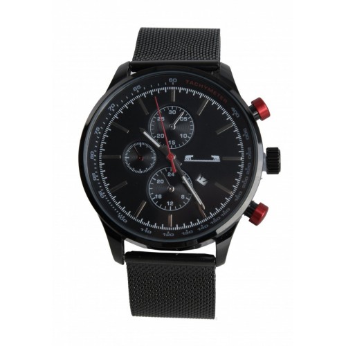 Ceas barbati cu bratara negru cu cadran compact si 3 mini cadrane