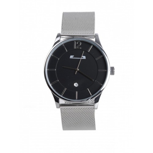 Ceas barbati argintiu cu bratara si cadran minimalist negru