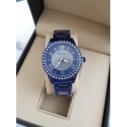 Ceas unisex deosebit bleumarin cu bratara metalica si model pe cadran