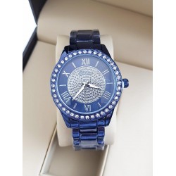 Ceas unisex deosebit bleumarin cu bratara metalica si model pe cadran