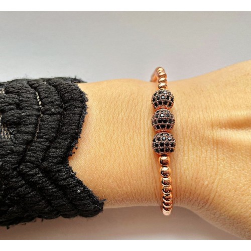 Bratara dama roze model deosebit cu 3 margele roze si pietricele negre