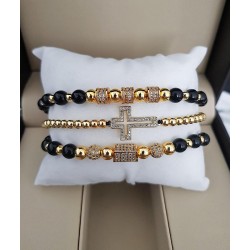 Set 3 bratari unisex modele deosebite cu margele negre si forme cu pietricele stralucitoare