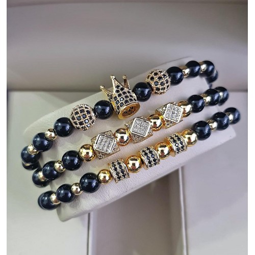 Set 3 bratari unisex modele deosebite cu margele si forme cu pietricele stralucitoare
