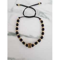 Bratara dama model deosebit cu margele negre si cerc cu pietricele negre