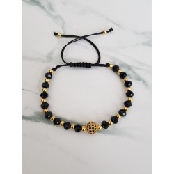 Bratara dama model deosebit cu margele negre si biluta cu pietricele negre