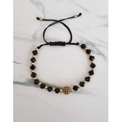 Bratara dama model deosebit cu margele negre si biluta cu pietricele negre