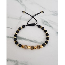 Bratara dama model deosebit cu margele negre si 3 bilute cu pietricele negre