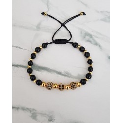 Bratara dama model deosebit cu margele negre si 3 bilute cu pietricele negre