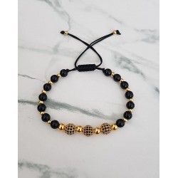 Bratara dama model deosebit cu margele negre si 3 bilute cu pietricele negre