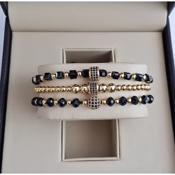 Set 3 bratari unisex modele deosebite cu margele aurii si negre si forme cu pietricele negre