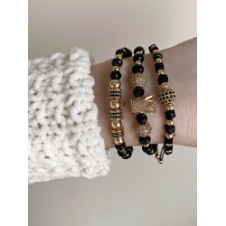 Set 3 bratari unisex modele deosebite cu margele negre si forme cu pietricele negre