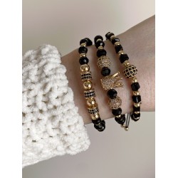 Set 3 bratari unisex modele deosebite cu margele negre si forme cu pietricele negre