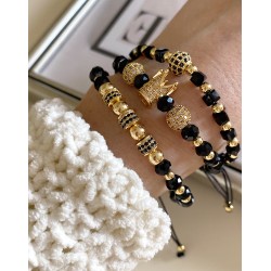 Set 3 bratari unisex modele deosebite cu margele negre si forme cu pietricele negre