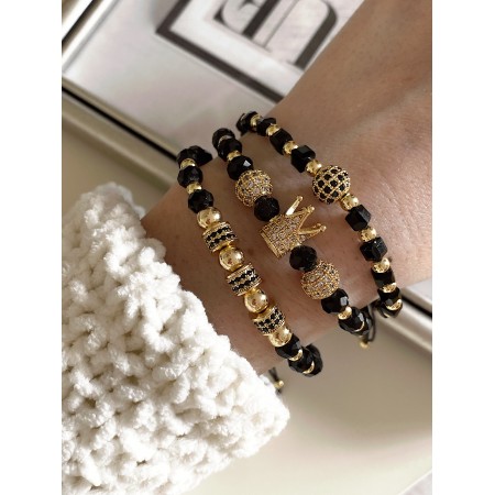 Set 3 bratari unisex modele deosebite cu margele negre si forme cu pietricele negre