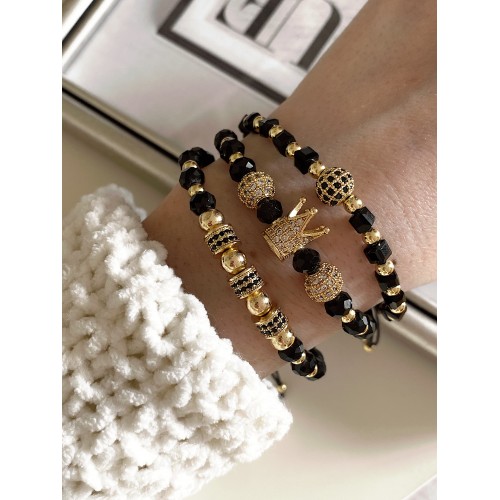 Set 3 bratari unisex modele deosebite cu margele negre si forme cu pietricele negre
