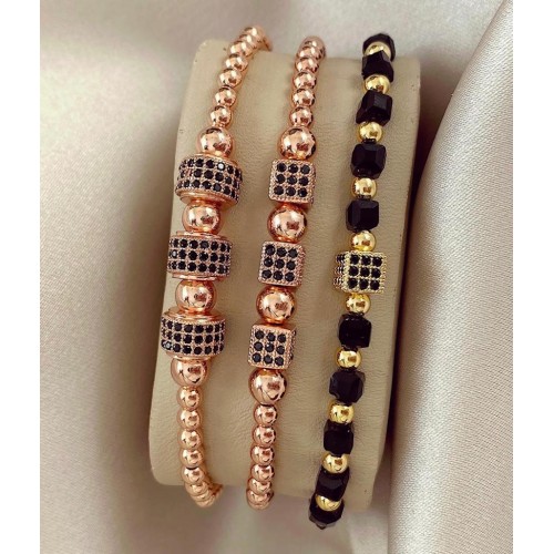 Set 3 bratari unisex modele deosebite cu margele si forme cu pietricele stralucitoare