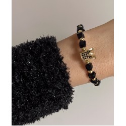 Bratara dama model deosebit cu margele negre si coroana cu pietricele negre