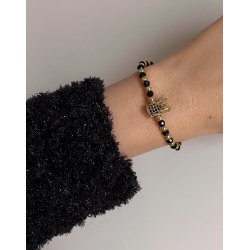 Bratara dama model deosebit cu margele negre si coroana cu pietricele negre