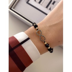 Bratara dama model deosebit cu margele negre si infinit cu pietricele stralucitoare