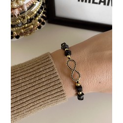 Bratara dama model deosebit cu margele negre si infinit cu pietricele negre