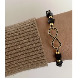 Bratara dama model deosebit cu margele negre si infinit cu pietricele negre