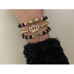 Set 3 bratari unisex modele deosebite cu margele negre si forme cu pietricele stralucitoare