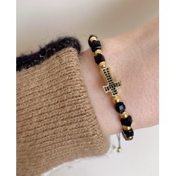 Set 3 bratari unisex modele deosebite cu margele negre si forme cu pietricele stralucitoare