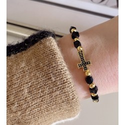 Set 3 bratari unisex modele deosebite cu margele negre si forme cu pietricele stralucitoare
