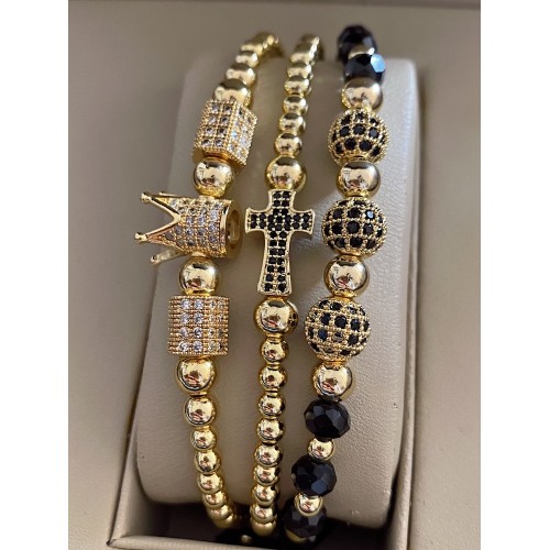 Set 3 bratari unisex modele deosebite cu margele si forme cu pietricele stralucitoare