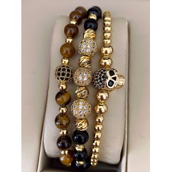 Set 3 bratari unisex modele deosebite cu margele argintii si forme cu pietricele negre