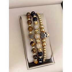 Set 3 bratari unisex modele deosebite cu margele argintii si forme cu pietricele negre