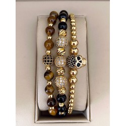 Set 3 bratari unisex modele deosebite cu margele argintii si forme cu pietricele negre