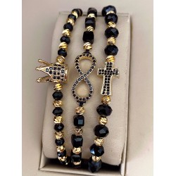 Set 3 bratari unisex modele deosebite cu margele argintii si forme cu pietricele negre