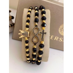 Set 3 bratari unisex modele deosebite cu margele argintii si forme cu pietricele negre