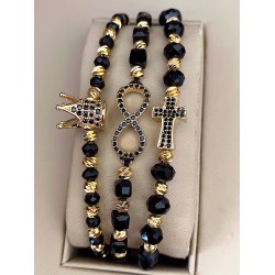 Set 3 bratari unisex modele deosebite cu margele argintii si forme cu pietricele negre
