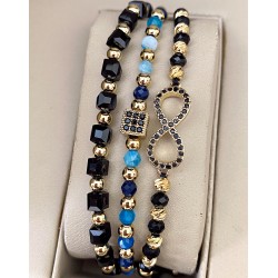 Set 3 bratari unisex modele deosebite cu margele aurii si forme cu pietricele negre