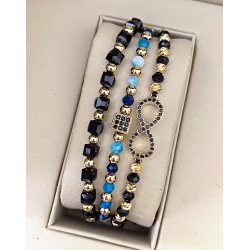 Set 3 bratari unisex modele deosebite cu margele aurii si forme cu pietricele negre