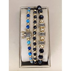 Set 3 bratari unisex modele deosebite cu margele aurii si forme cu pietricele negre