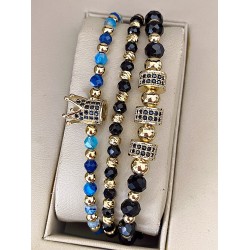Set 3 bratari unisex modele deosebite cu margele aurii si forme cu pietricele negre