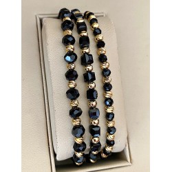 Set 3 bratari unisex modele deosebite cu margele aurii si forme cu pietricele negre