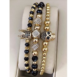 Set 3 bratari unisex modele deosebite cu margele argintii si forme cu pietricele negre