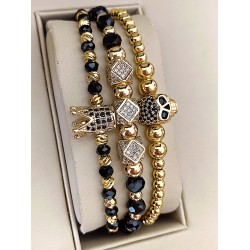 Set 3 bratari unisex modele deosebite cu margele argintii si forme cu pietricele negre