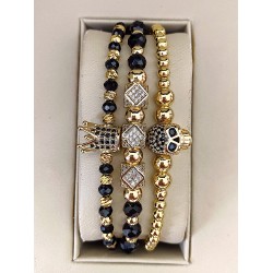 Set 3 bratari unisex modele deosebite cu margele argintii si forme cu pietricele negre