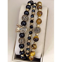 Set 3 bratari unisex modele deosebite cu margele argintii si forme cu pietricele negre
