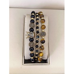 Set 3 bratari unisex modele deosebite cu margele argintii si forme cu pietricele negre